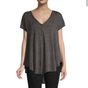 We The Free Sammie Pleated Top Woman’s Sz M Gray Oversized Raw Edge Pleated